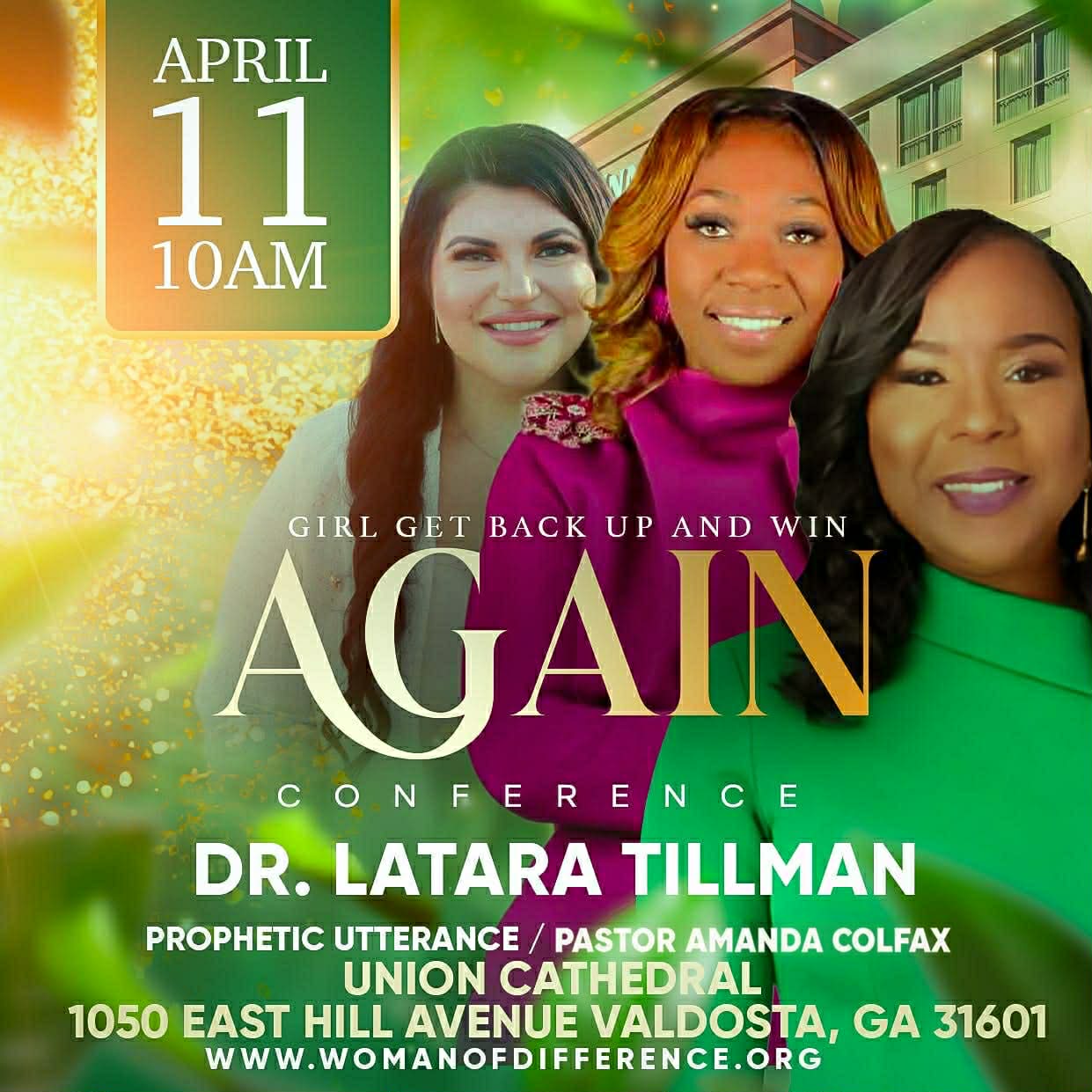 Again Conference flyer for April 11 at Union Cathedral in Valdosta, Georgia.